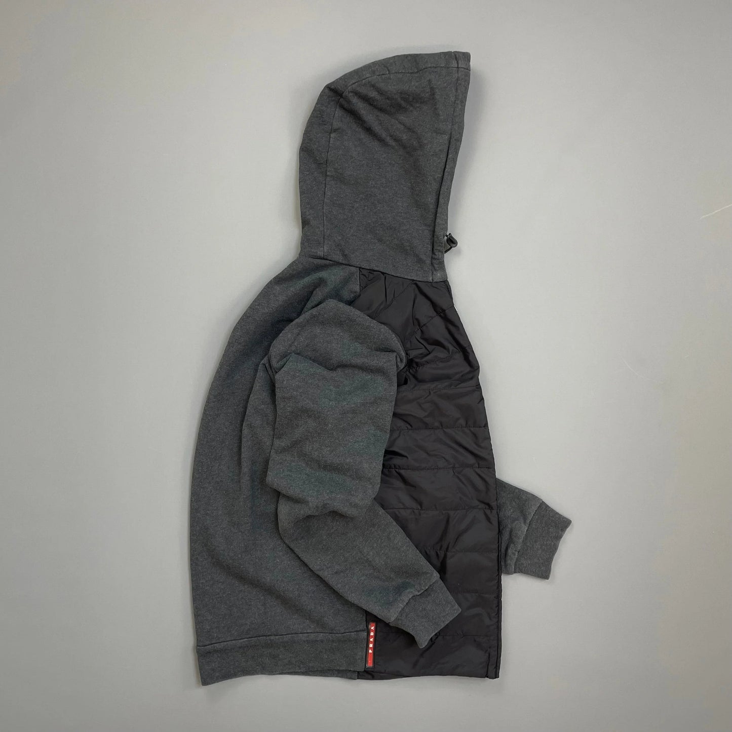 Prada Sport Grey 2016 Nylon Padded Hybrid Hooded Jacket