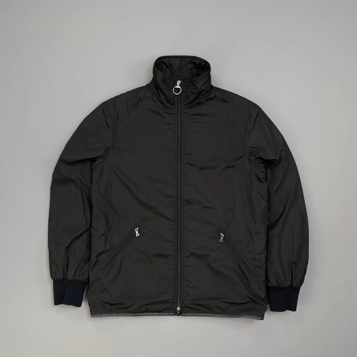 Prada Sport Black 00s Leather Trim Nylon Padded Jacket