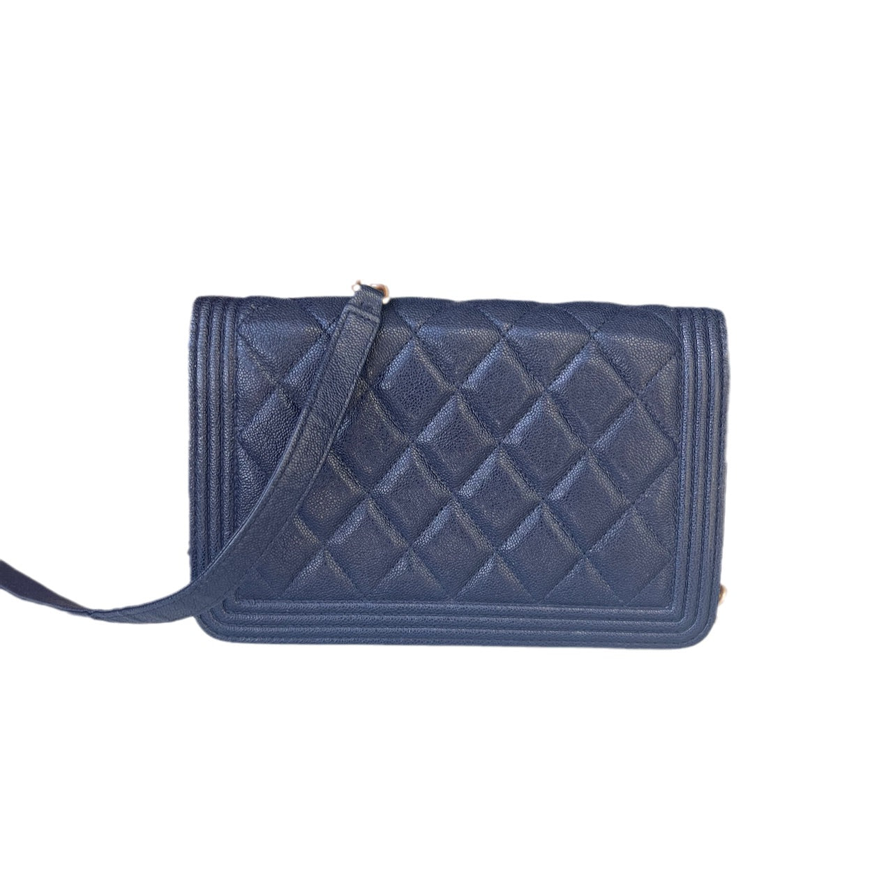 Chanel Wallet on Chain WOC Boy Navy Caviar Leather with Antiqued Gold Hardware
