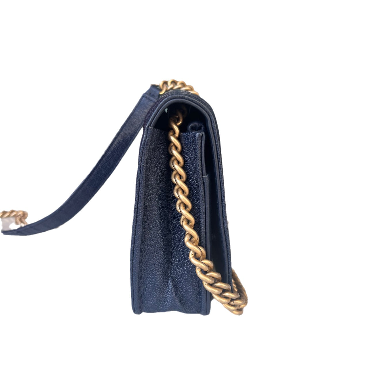 Chanel Wallet on Chain WOC Boy Navy Caviar Leather with Antiqued Gold Hardware