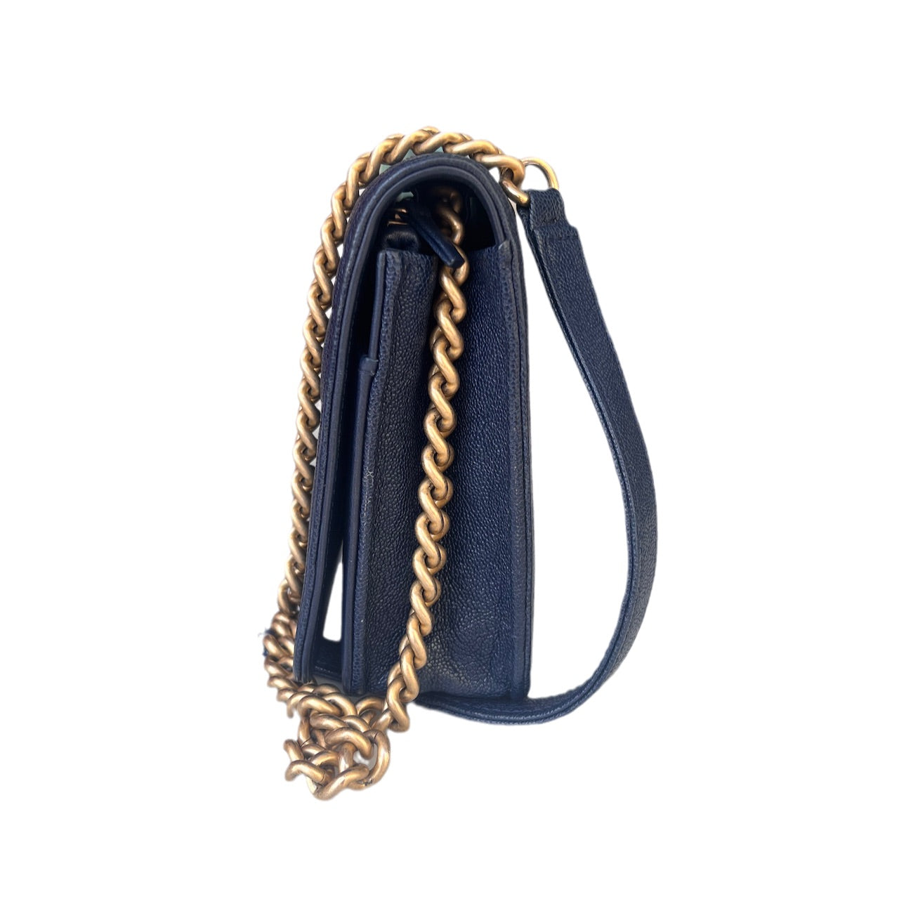 Chanel Wallet on Chain WOC Boy Navy Caviar Leather with Antiqued Gold Hardware