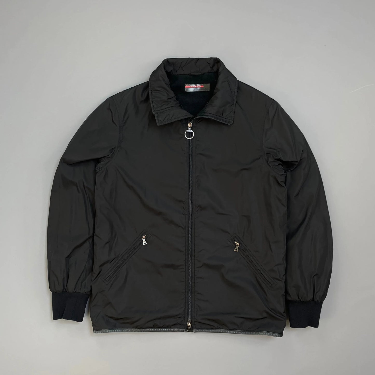 Prada Sport Black 00s Leather Trim Nylon Padded Jacket