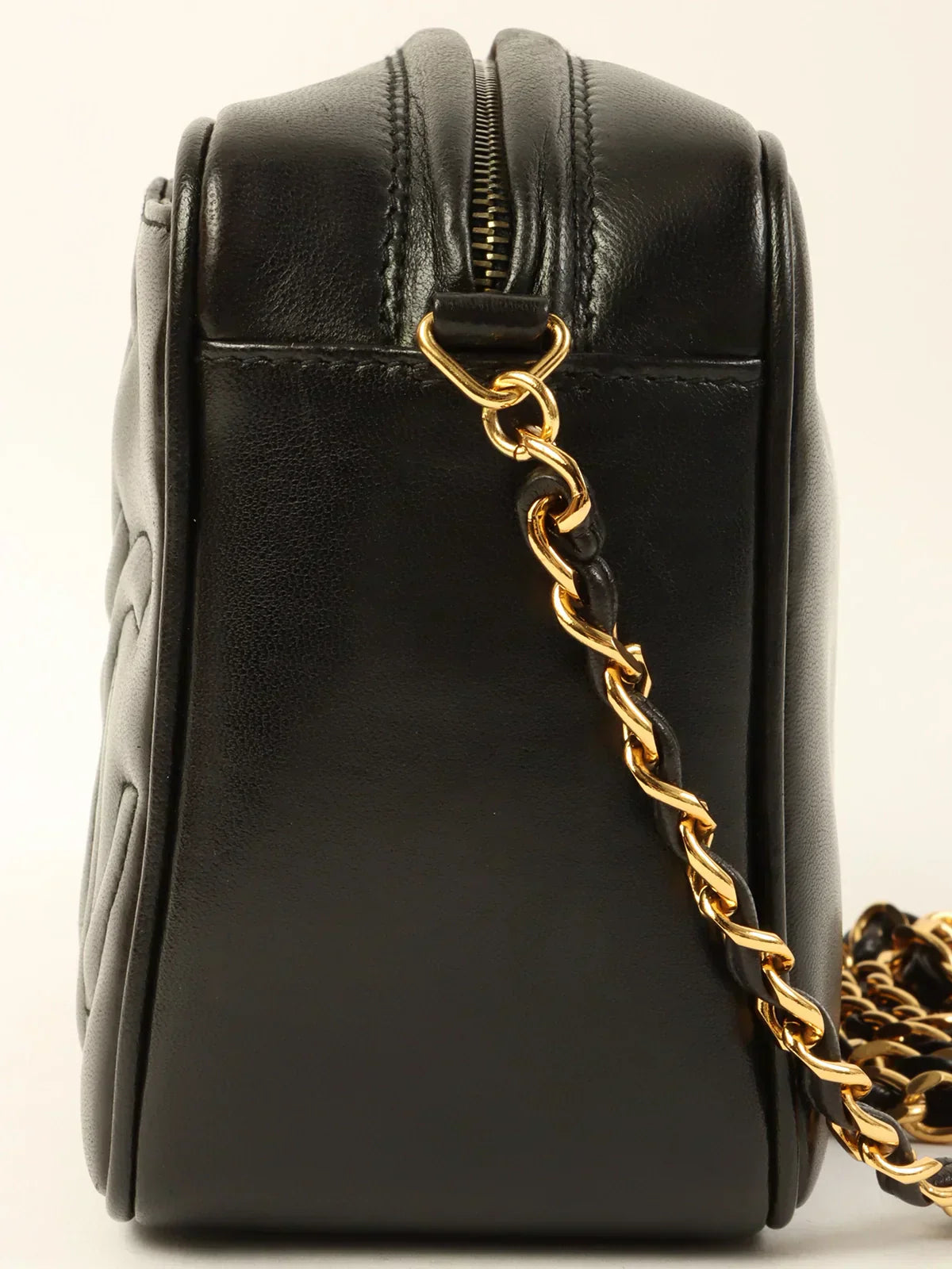 CHANEL Around 1995 Made Triple Cc Mark Stitch Tassel Chain Shoulder Bag Black