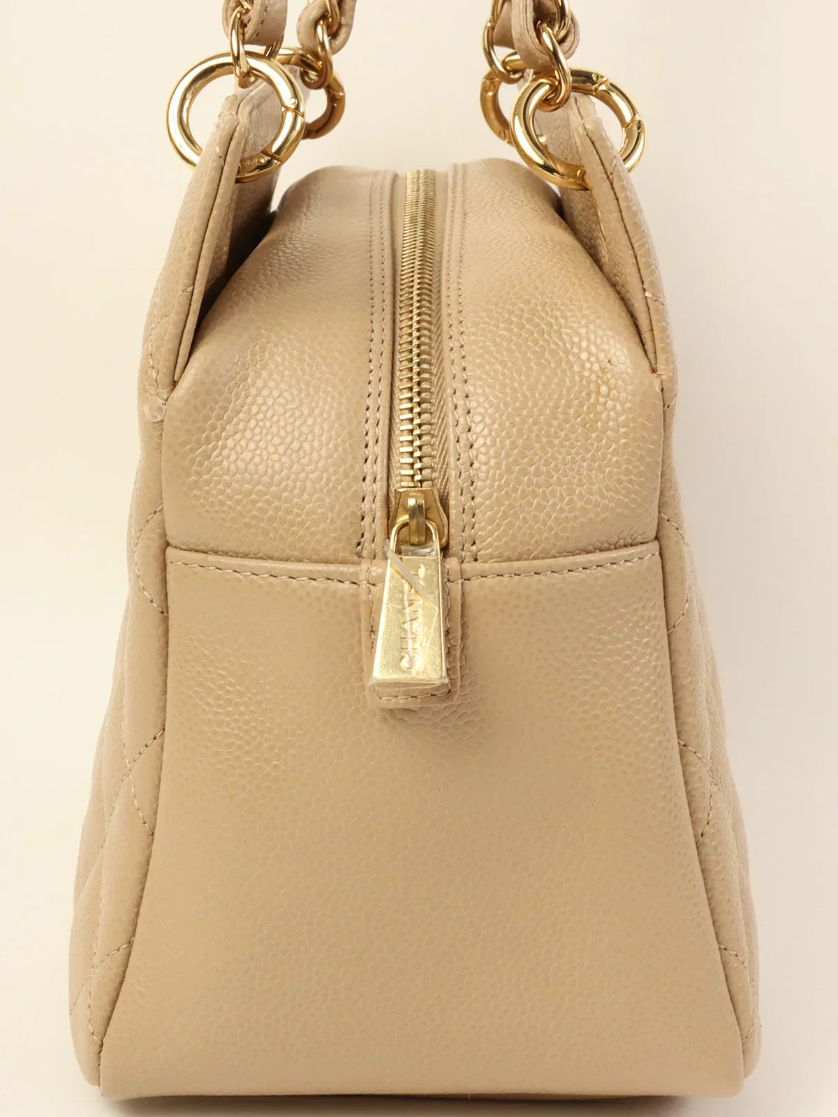 CHANEL Around 2001 Made Caviar Skin Cc Mark Stitch Chain Tote Bag Greige