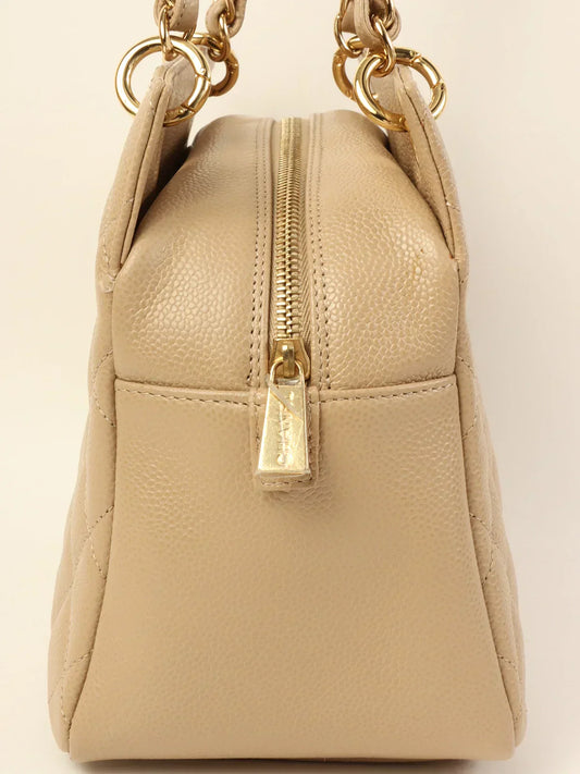 CHANEL Around 2001 Made Caviar Skin Cc Mark Stitch Chain Tote Bag Greige