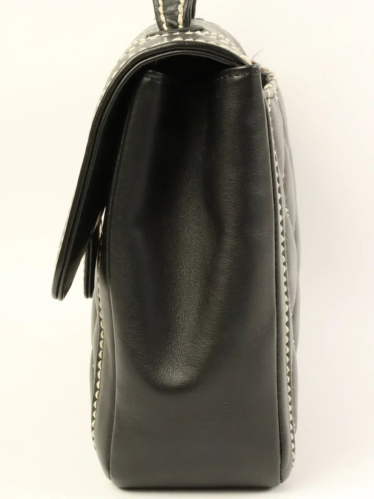CHANEL Around 2004 Made Wild Stitch Turn-Lock Top Handle Bag Black