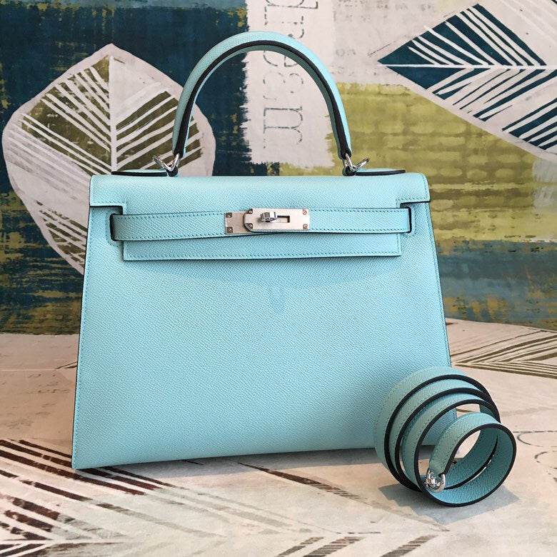 Top Quality Kelly 28 Bleu Frida Evercolor Bag With Sliver Toned Harware For Women, Handbags, Shoulder Bags 11in/28cm