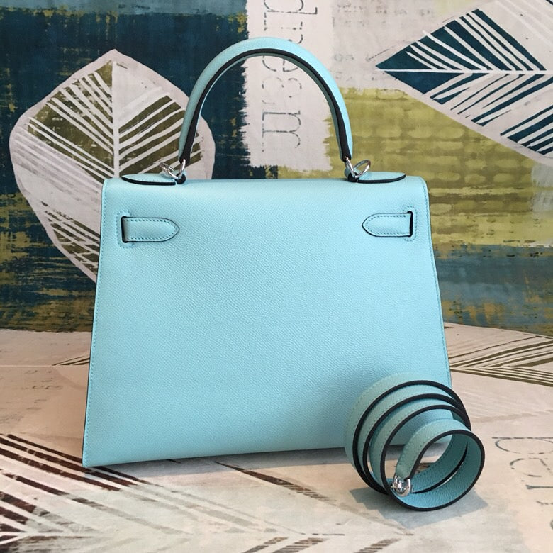 Top Quality Kelly 28 Bleu Frida Evercolor Bag With Sliver Toned Harware For Women, Handbags, Shoulder Bags 11in/28cm
