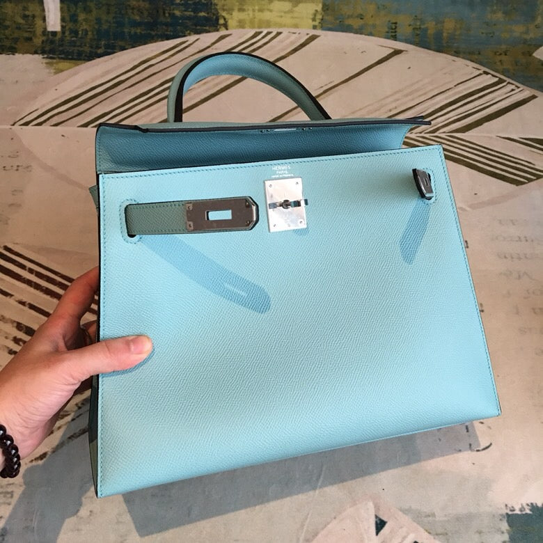 Top Quality Kelly 28 Bleu Frida Evercolor Bag With Sliver Toned Harware For Women, Handbags, Shoulder Bags 11in/28cm