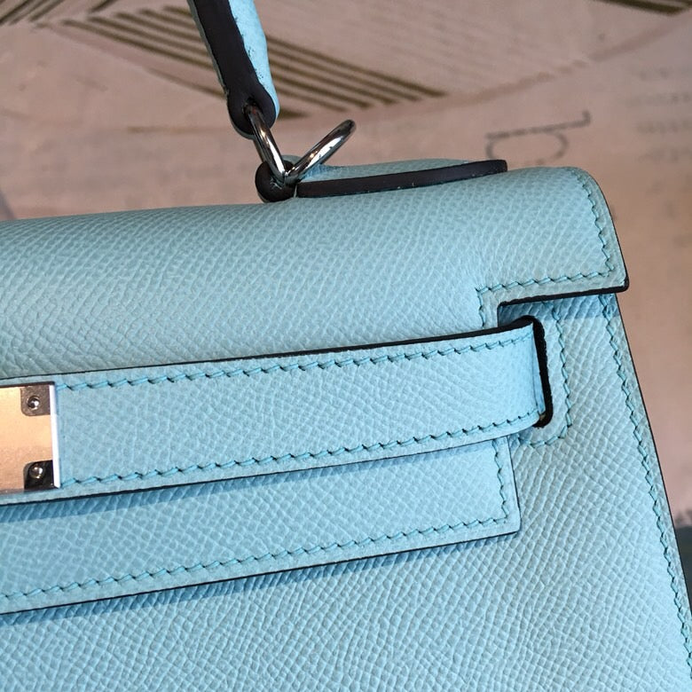 Top Quality Kelly 28 Bleu Frida Evercolor Bag With Sliver Toned Harware For Women, Handbags, Shoulder Bags 11in/28cm