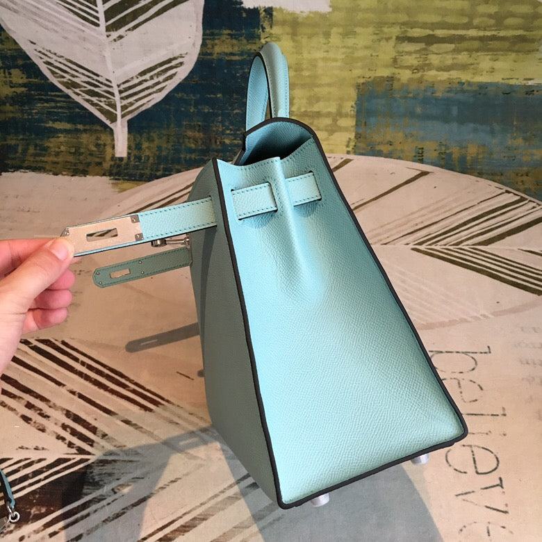 Top Quality Kelly 28 Bleu Frida Evercolor Bag With Sliver Toned Harware For Women, Handbags, Shoulder Bags 11in/28cm