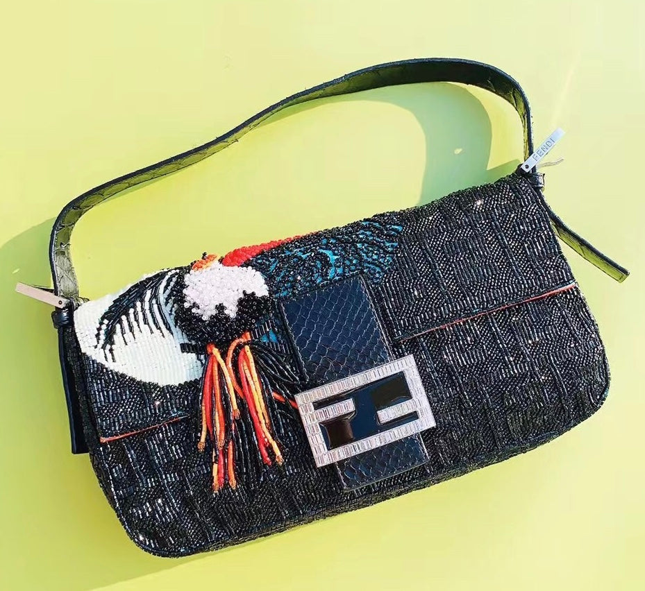 FENDI Baguette Tucano Black Glitter 15th Anniversary special edition collector piece RARE