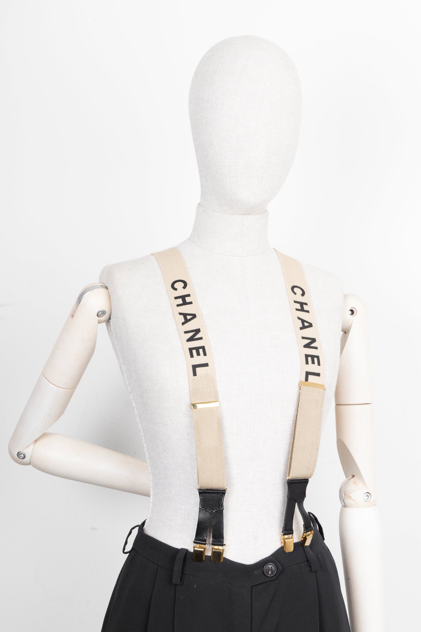 CHANEL 1994 Logo Suspender Beige Black