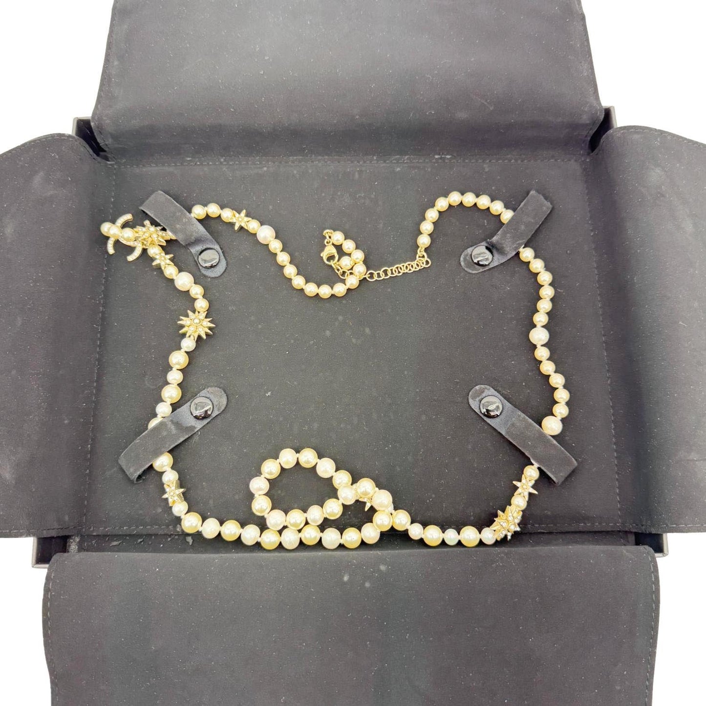 CHANEL Pearl CC Star Charm Long Necklace Off White
