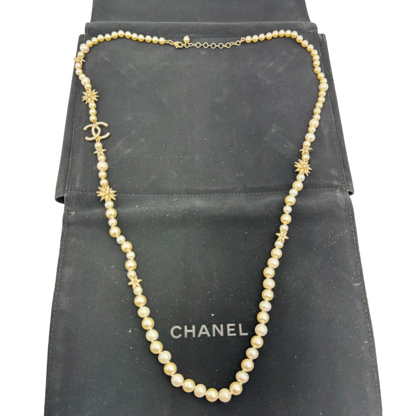 CHANEL Pearl CC Star Charm Long Necklace Off White