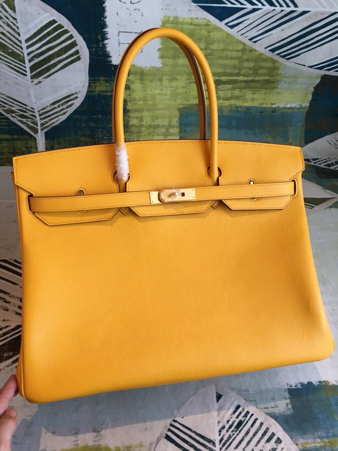 Top Quality Birkin Yellow For Women Gold Toned Hardware 11.8in/30cm