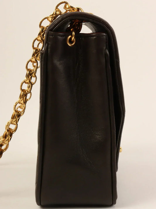 CHANEL Around 1992 Made Chevron Turn-Lock Bijoux Chain Bag Black