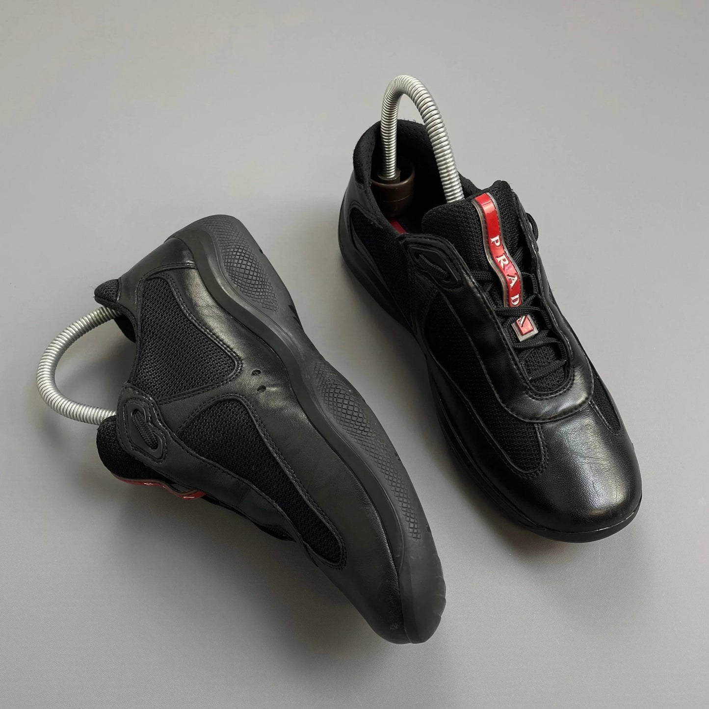 Prada Americas Cup Black Leather Trainers