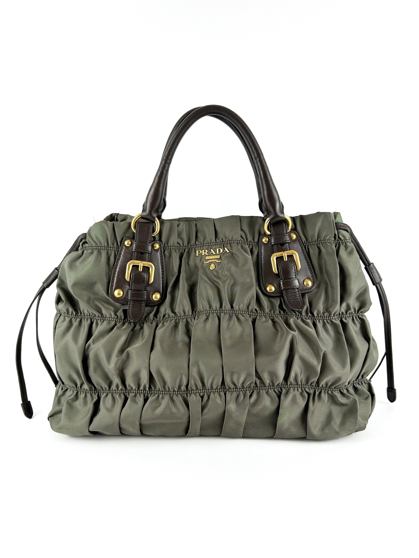 Prada Khaki Tessuto Gaufre Nylon Satchel Bag (with extension strap)
