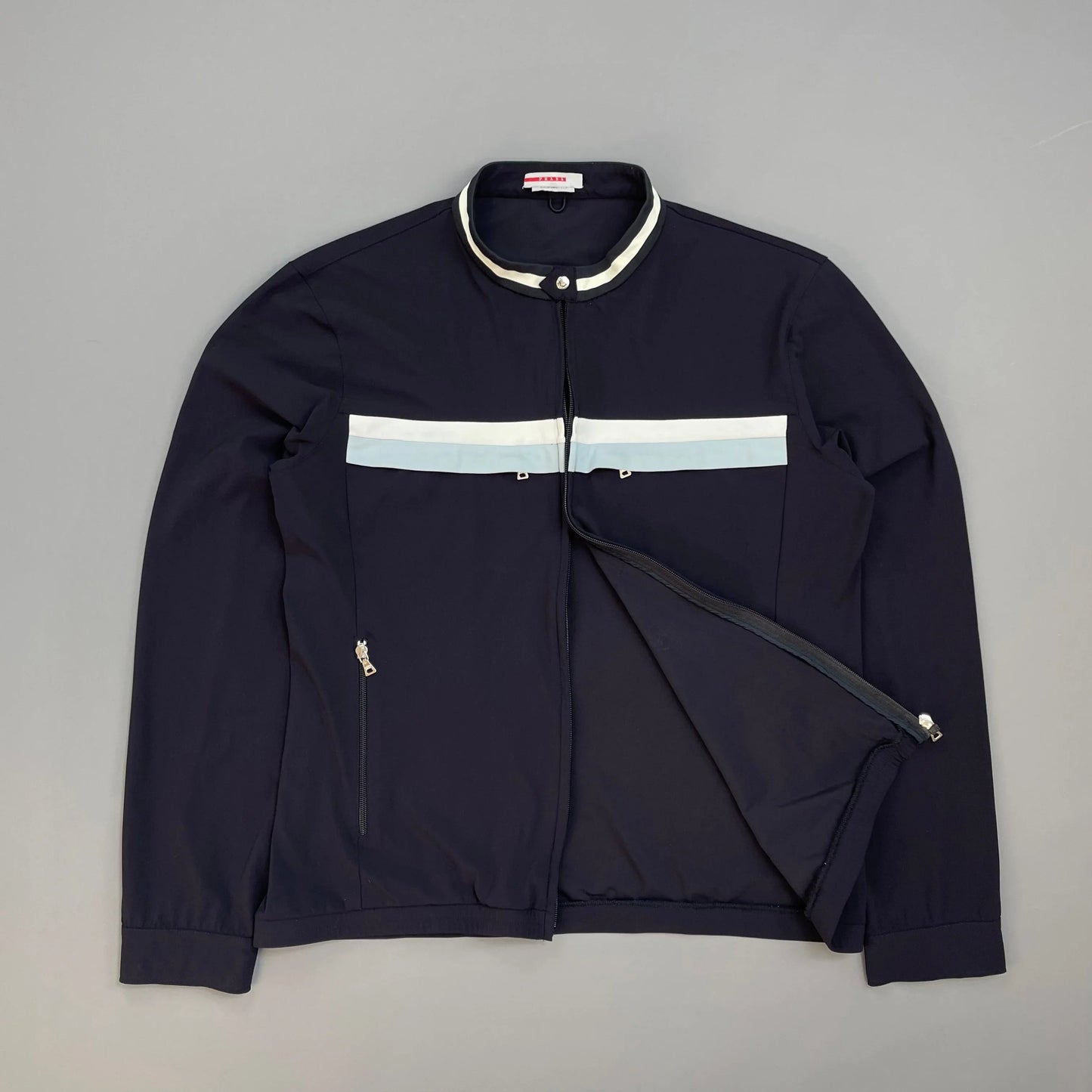 Prada Sport Navy Nylon Stripe Chest Panel Track Jacket