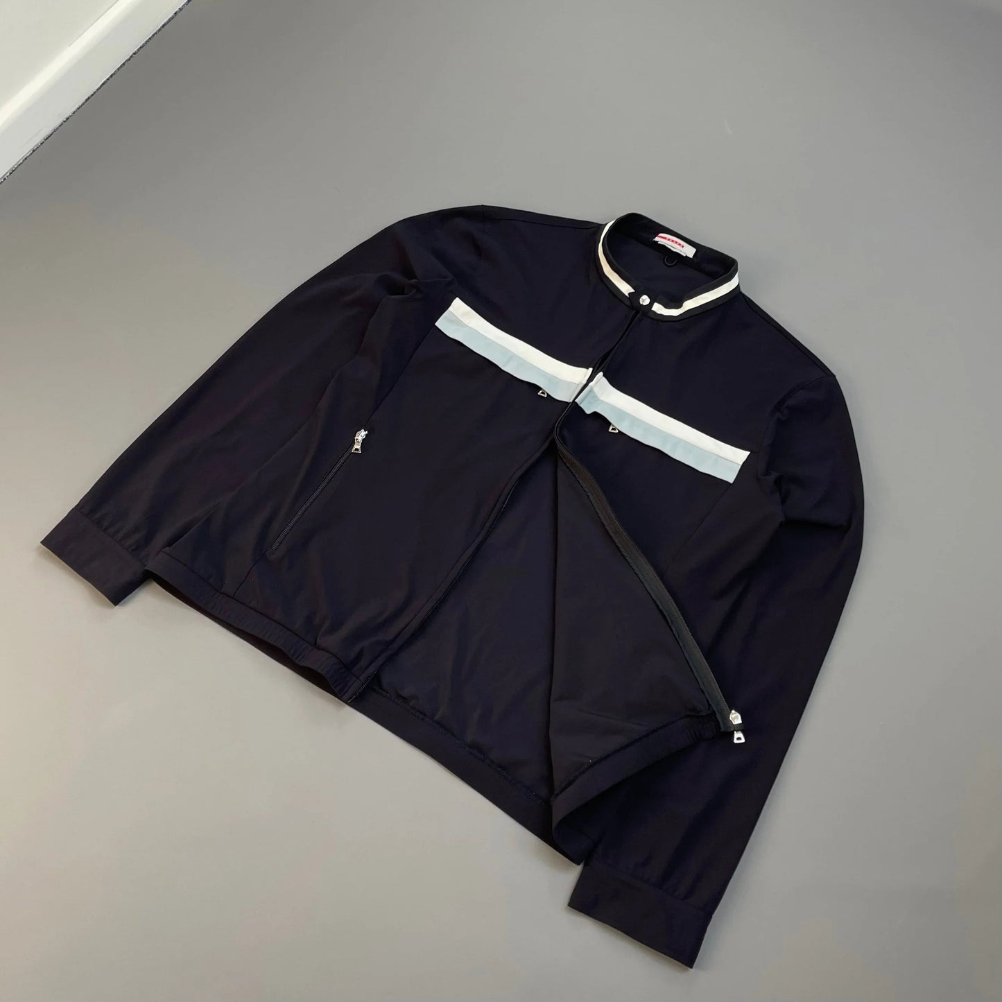 Prada Sport Navy Nylon Stripe Chest Panel Track Jacket