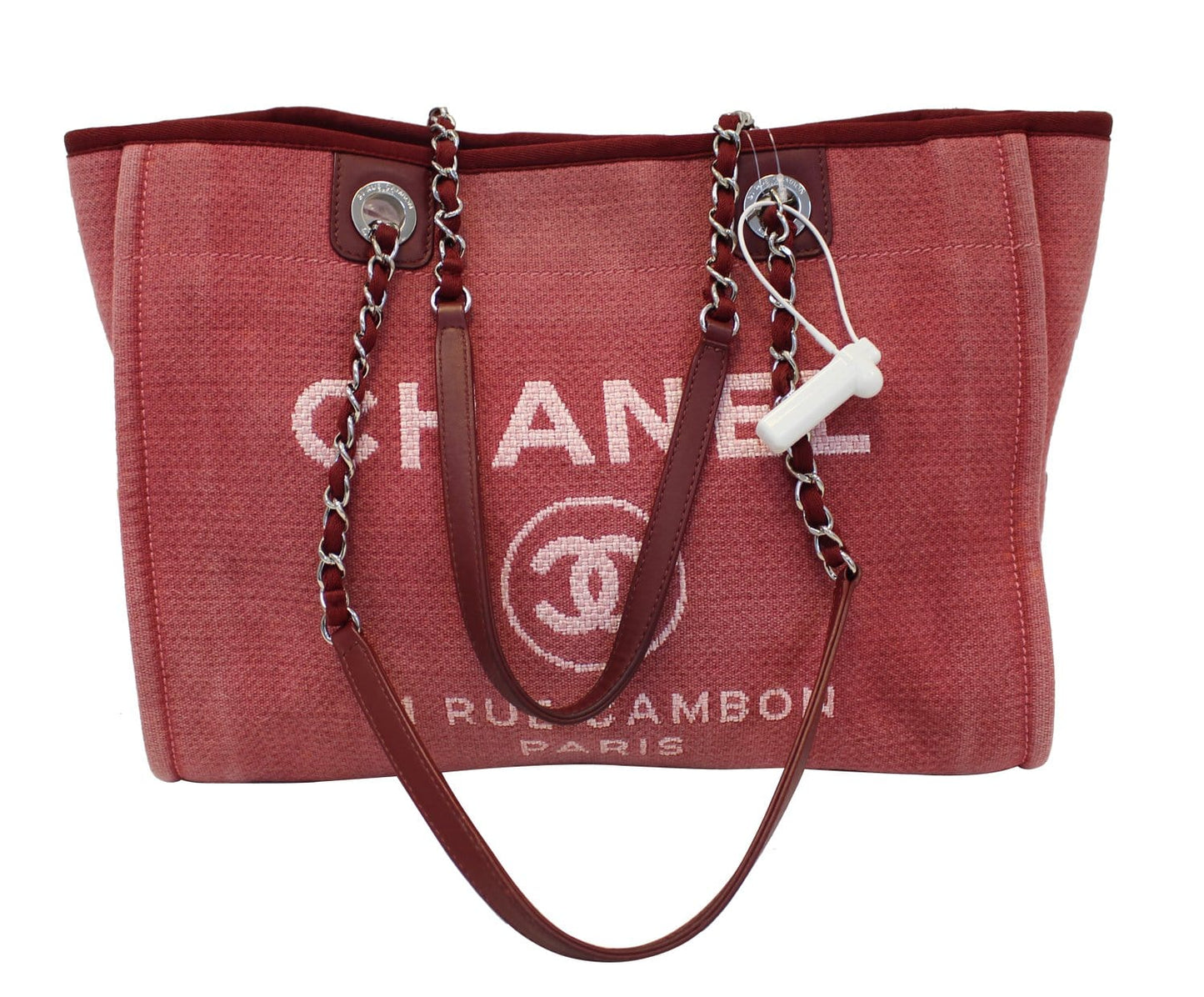 CHANEL Hot Pink Canvas Deauville Medium Tote Bag