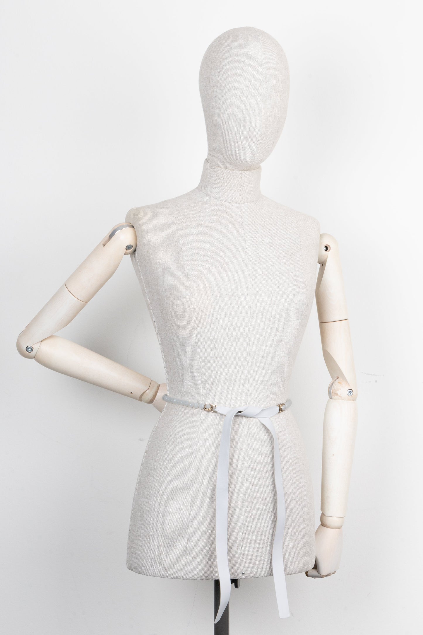 CHANEL Leather Pearl Belt White