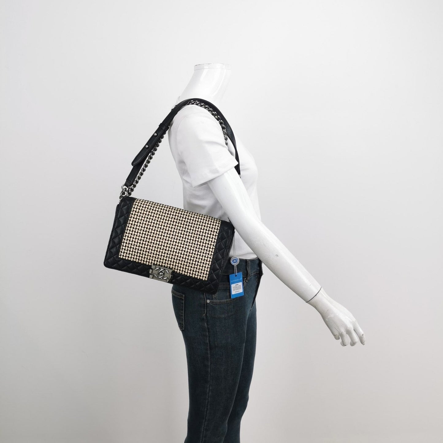 Chanel Le Boy 2014 Large Black Woven Reverso Calfskin Leather Flap Bag