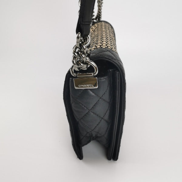 Chanel Le Boy 2014 Large Black Woven Reverso Calfskin Leather Flap Bag