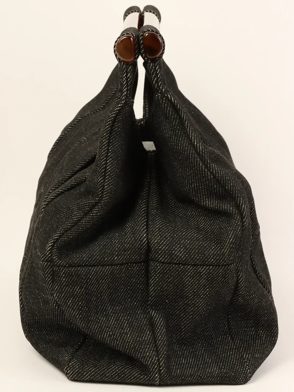 CHANEL Around 1998 Made Denim Tortoiseshell Logo Top Handle Bag Black
