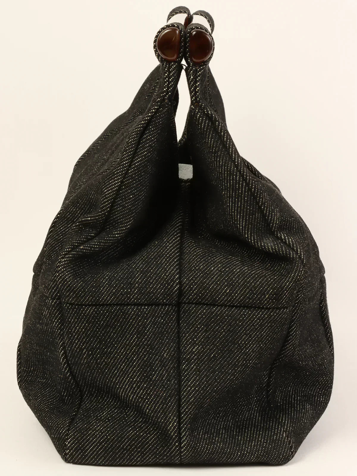 CHANEL Around 1998 Made Denim Tortoiseshell Logo Top Handle Bag Black