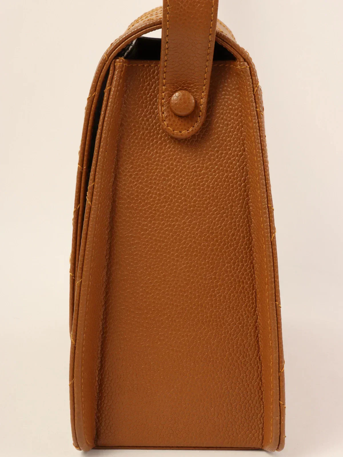 CHANEL Around 1998 Made Caviar Skin Turn-Lock Shoulder Bag Camel