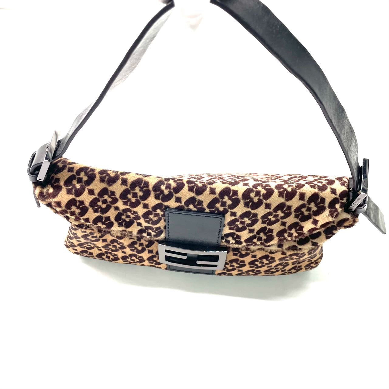 Fendi Baguette   Ponyhair Double Flap Shoulder Bag