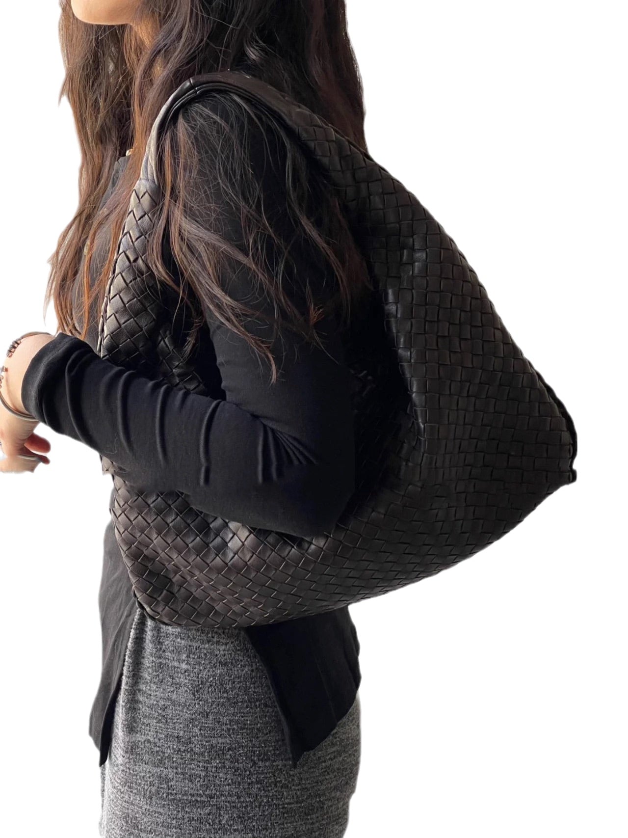 Bottega Veneta Hobo Bag Large Dark Brown Lambskin leather