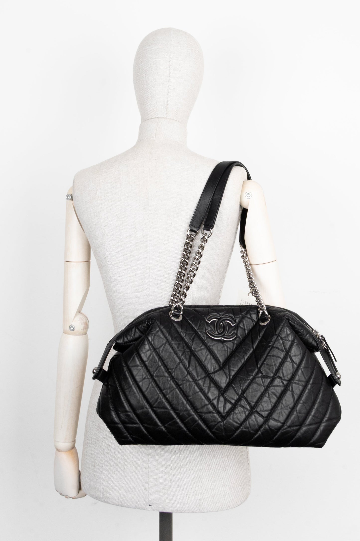 CHANEL Large Chevron Bowling Bag Black