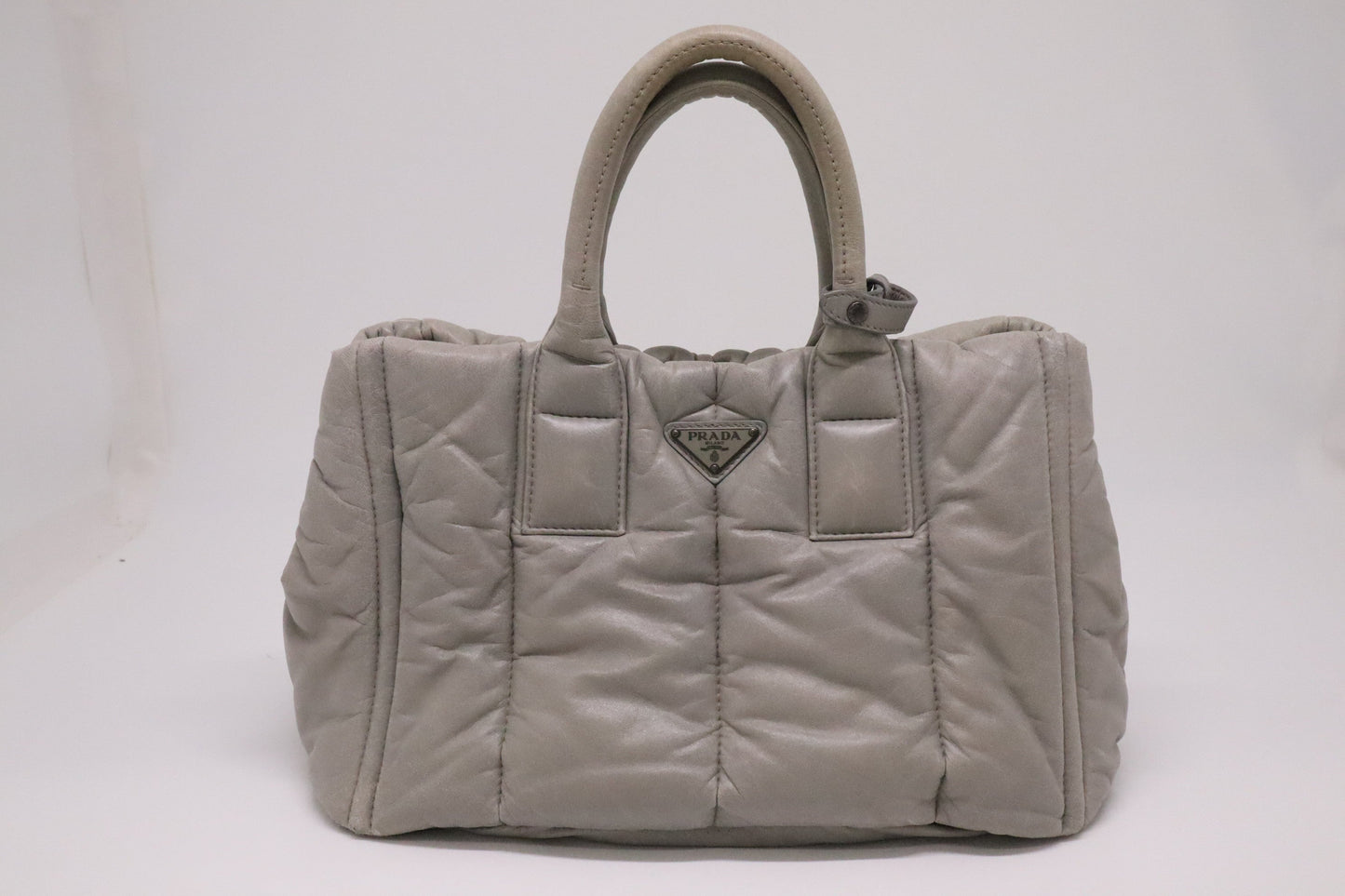 Prada Medium Bomber Tote in Gray Nappa Leather