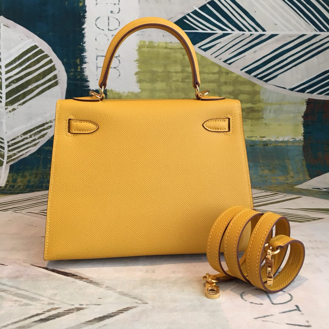 Top Quality Kelly 28 Yellow Bag With Gold Toned Harware For Women, Handbags, Shoulder Bags 11in/28cm