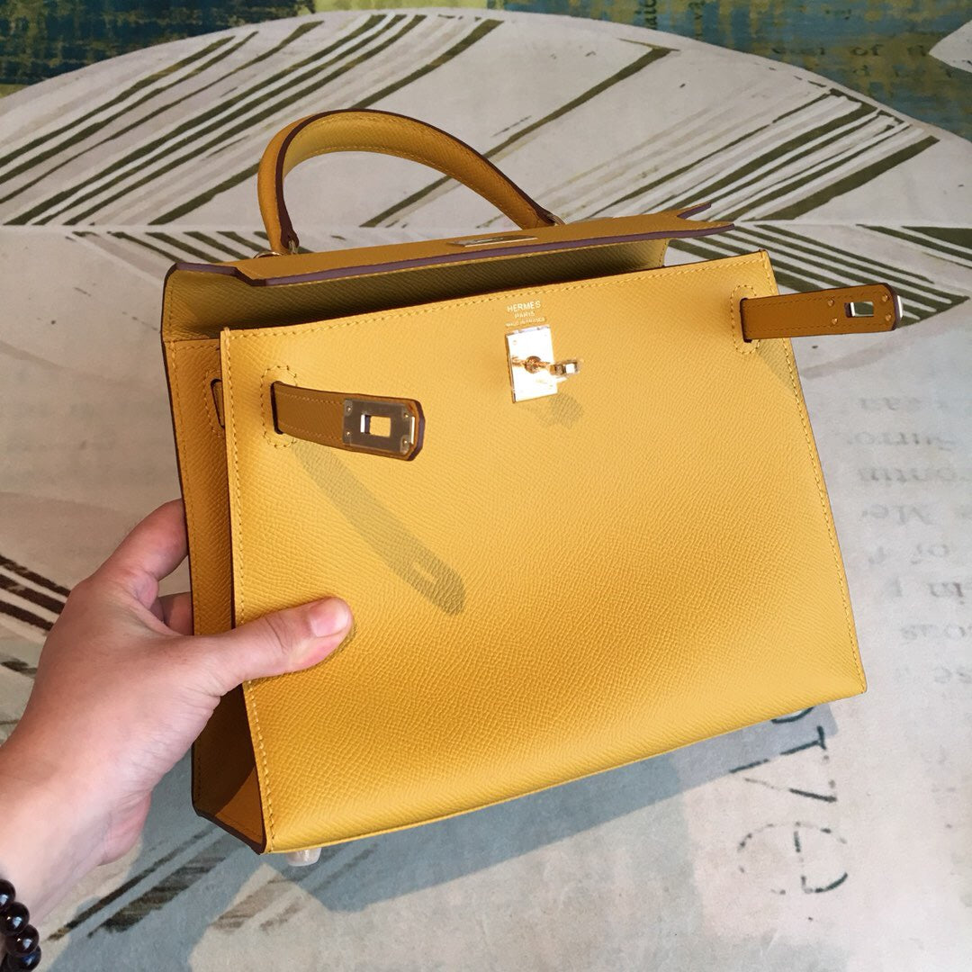 Top Quality Kelly 28 Yellow Bag With Gold Toned Harware For Women, Handbags, Shoulder Bags 11in/28cm