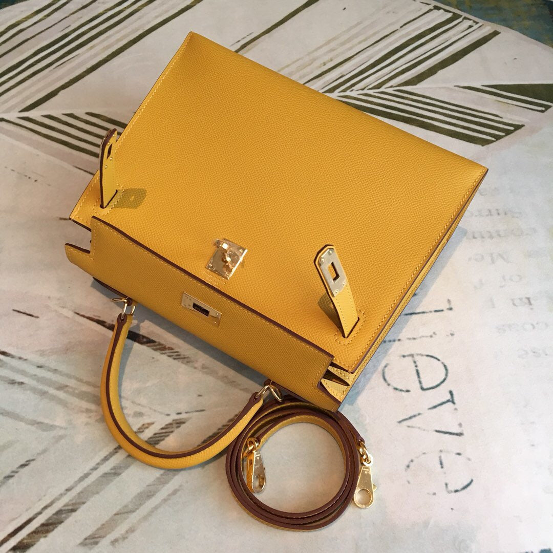 Top Quality Kelly 28 Yellow Bag With Gold Toned Harware For Women, Handbags, Shoulder Bags 11in/28cm