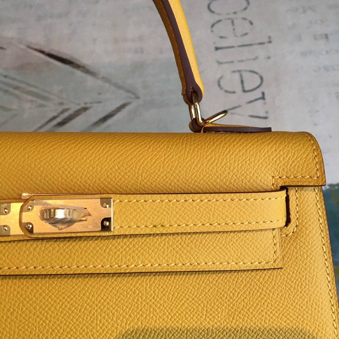 Top Quality Kelly 28 Yellow Bag With Gold Toned Harware For Women, Handbags, Shoulder Bags 11in/28cm