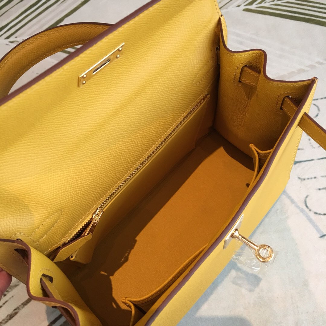 Top Quality Kelly 28 Yellow Bag With Gold Toned Harware For Women, Handbags, Shoulder Bags 11in/28cm