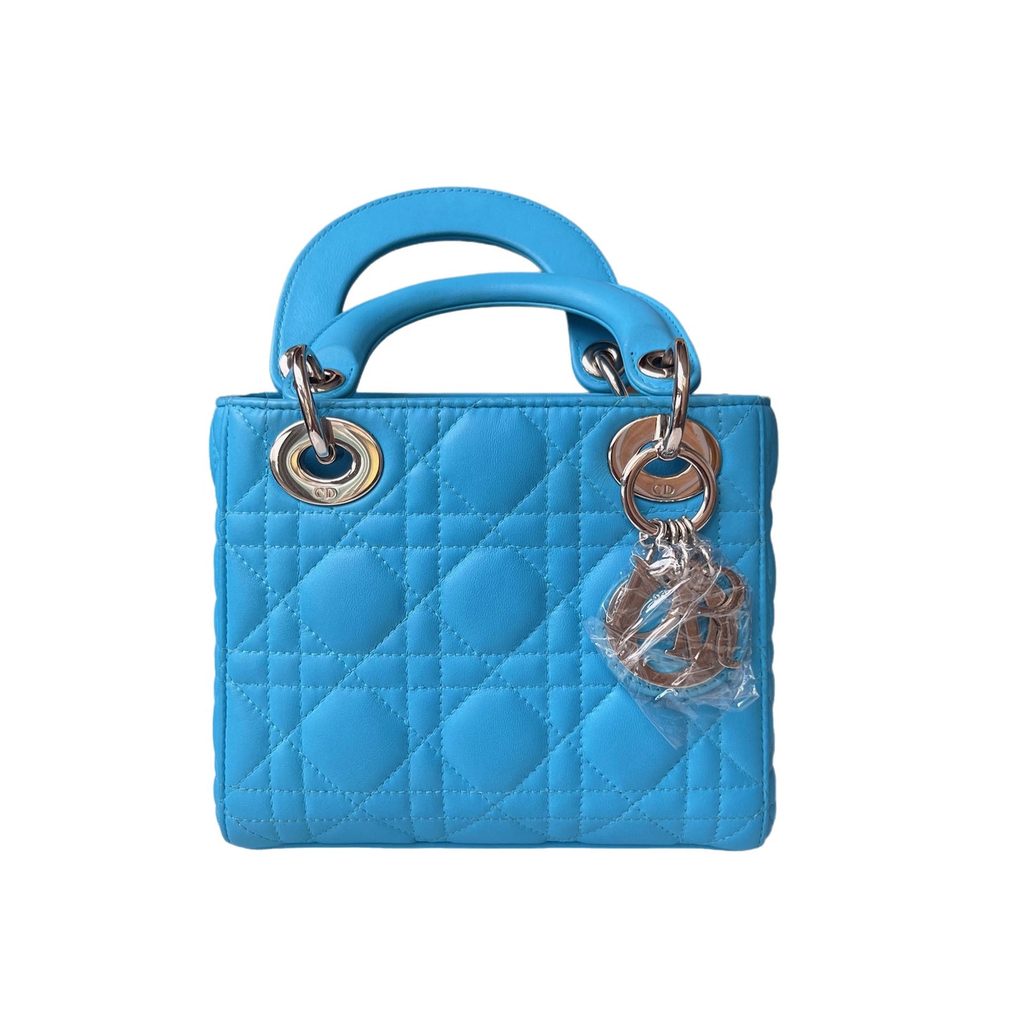 Lady Dior Mini Teal Blue handbag Cannage Leather with strap