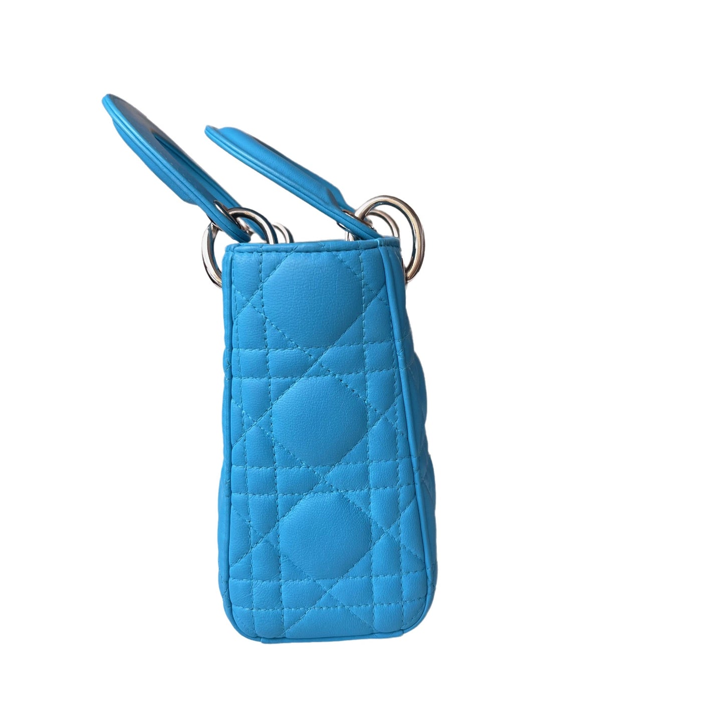 Lady Dior Mini Teal Blue handbag Cannage Leather with strap
