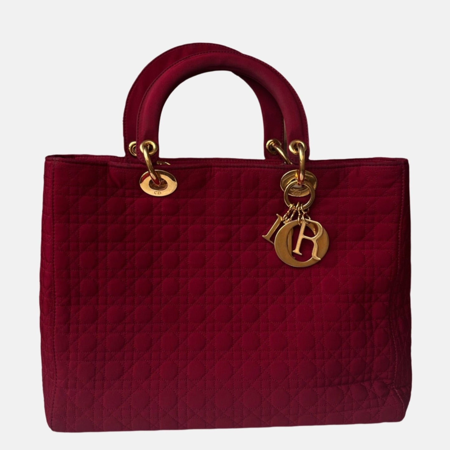 Lady Dior   Large Burgundy Cloth with Yellow Gold-tone Hardware
