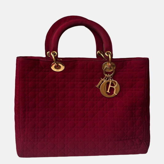 Lady Dior   Large Burgundy Cloth with Yellow Gold-tone Hardware