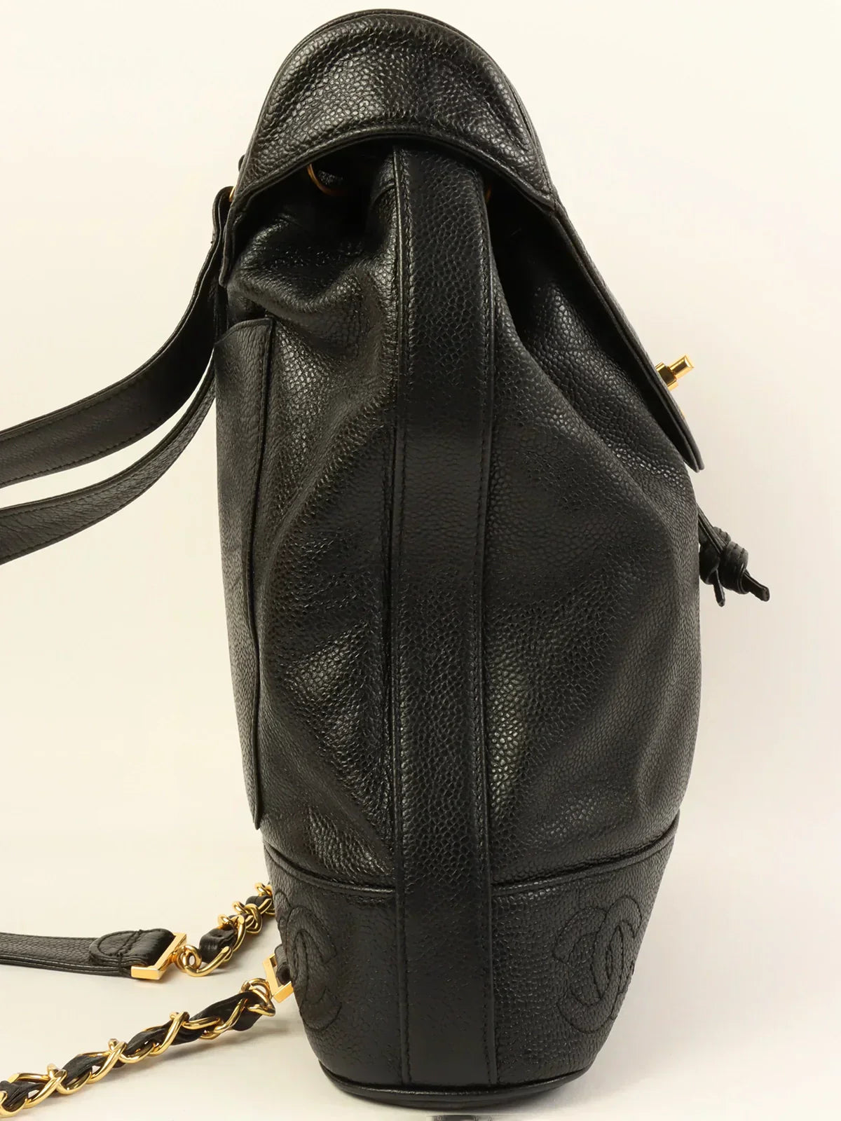 CHANEL Around 1995 Made Caviar Skin Cc Mark Plate Backpack Black