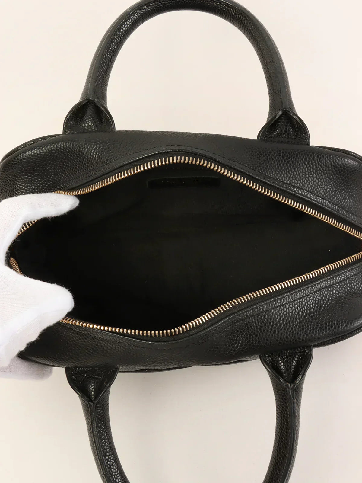 CHANEL Around 1998 Made Caviar Skin Cc Mark Stitch Boston Bag Black