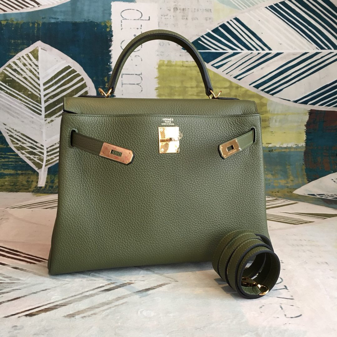 Top Quality Kelly Green Bag In Epsom With Gold Toned Hardware Bag For Women 7.5in/19cm