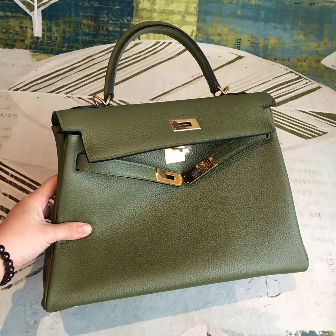 Top Quality Kelly Green Bag In Epsom With Gold Toned Hardware Bag For Women 7.5in/19cm