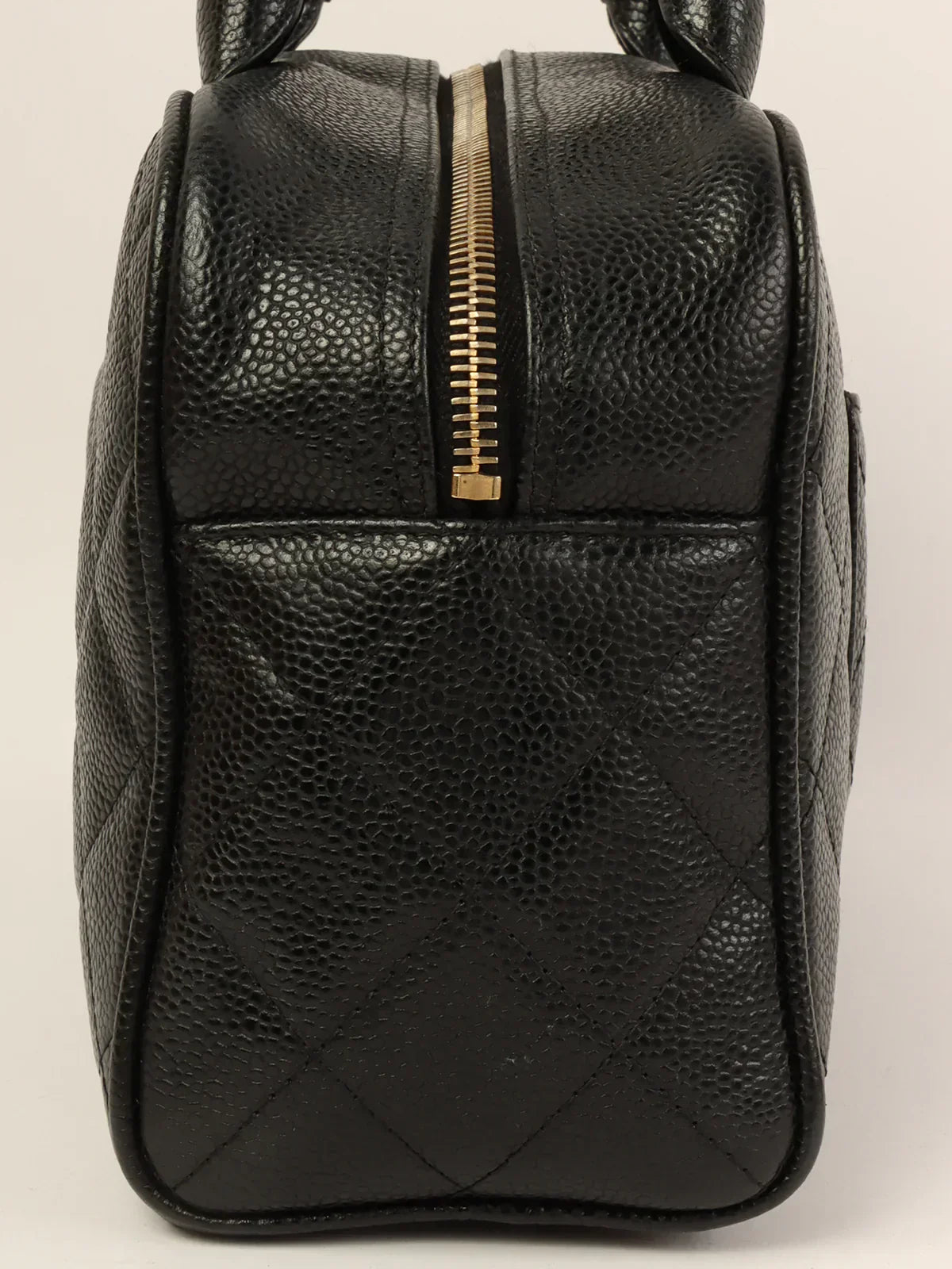 CHANEL Around 1998 Made Caviar Skin Cc Mark Stitch Boston Bag Black